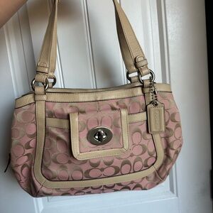 Coach Y2K Pink and Beige Turnlock Tote Bag